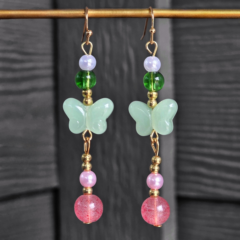 Butterfly Beaded Dangle Earrings – Pastel Boho Jewelry